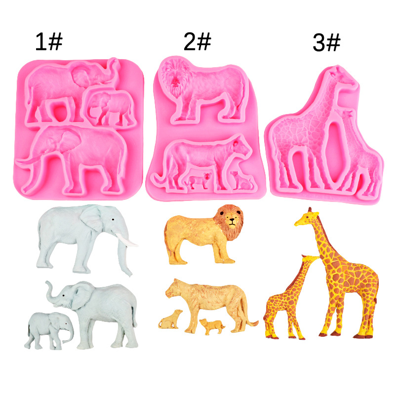 Jirafa africana elefante león bricolaje chocolate decoración de pastel de fondant decoración de galletas hornear molde de silicona