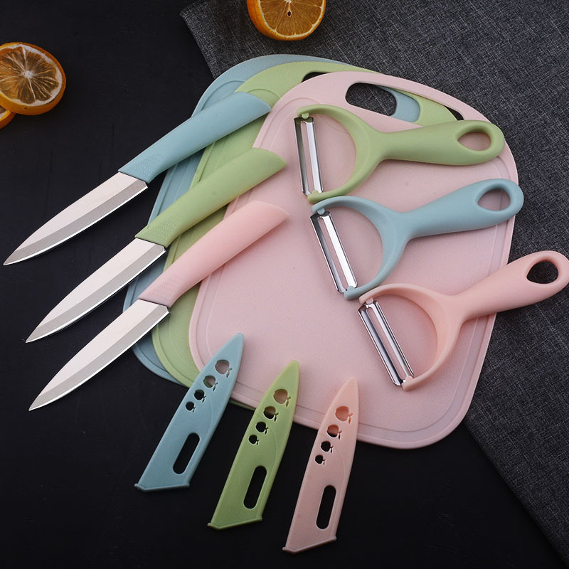 Cuchillo de frutas de acero inoxidable de tres piezas de cocina de plástico cuchillo picador de cuchillo pequeño fabricante de herramientas de regalo al por mayor