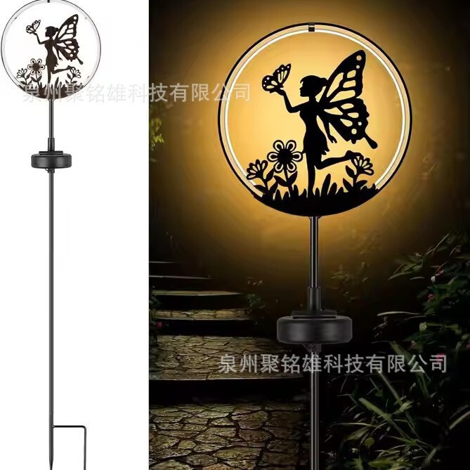 Cross-border solar fairy silhouette lamp LED outdoor garden fairy floor decorative lamp iron lawn lamp