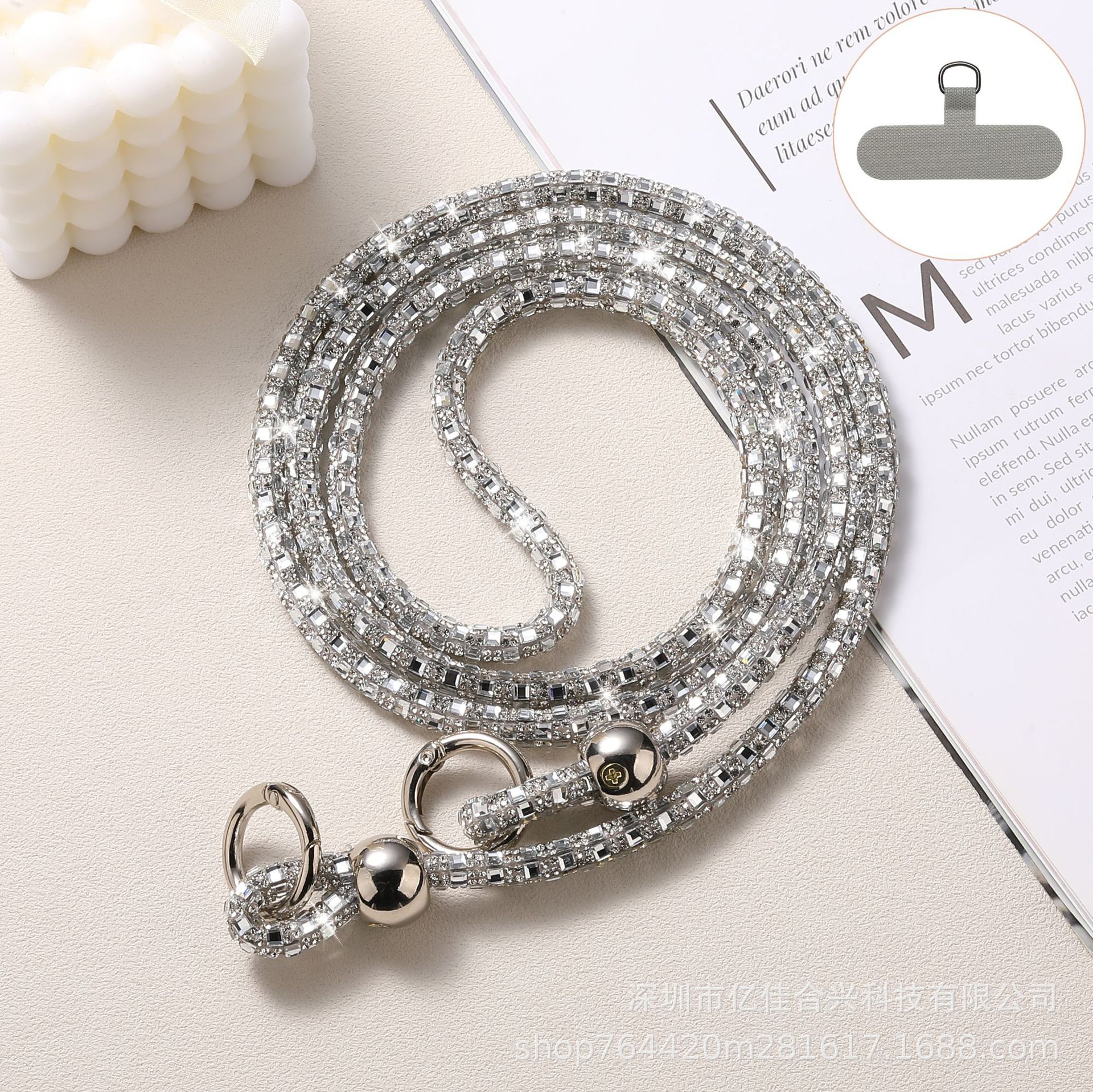 Rhinestone de lujo cuentas redondas de cristal cordón de mano cordón de teléfono móvil mensajero largo cadena colgante de teléfono móvil bolso colgante de hombro