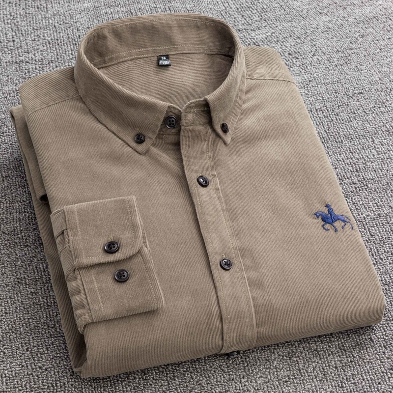 Autumn and Winter 100% cotton corduroy shirt men's long-sleeved casual shirt youth middle-aged loose plus size dad wear