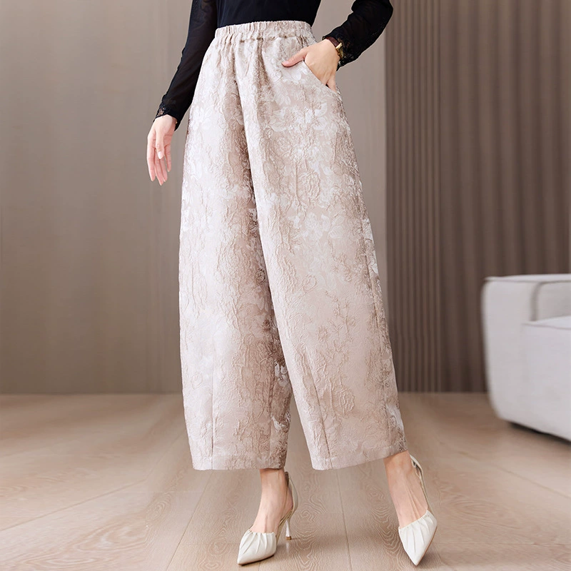 2025 новый стиль эластина талия сплошной цвет девять точек жаккардовые брюки хареон повседневные брюки