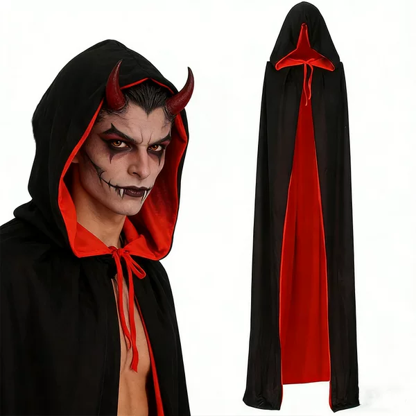 Halloween Cloak for Children and Adults, Costume Performance Cosplay Prop, Red and Black Double-Sided Double-Layered Grim Reaper Cape