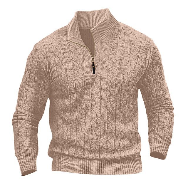 Men's Knitted Sweater With Half Zip And High Collar For Men_voghion.com
