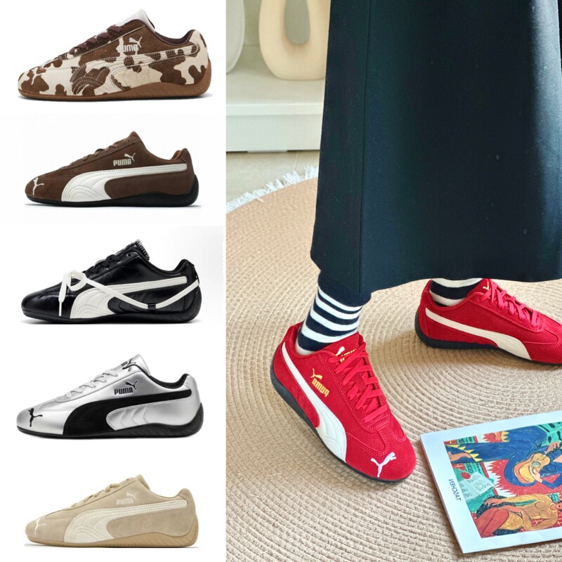 [Pure Original Lychee Leather] Rose Co-Branded Racing Shoes Pm Classic Speedcatog Suede Thin-Soled T-Toe Women's Shoes
