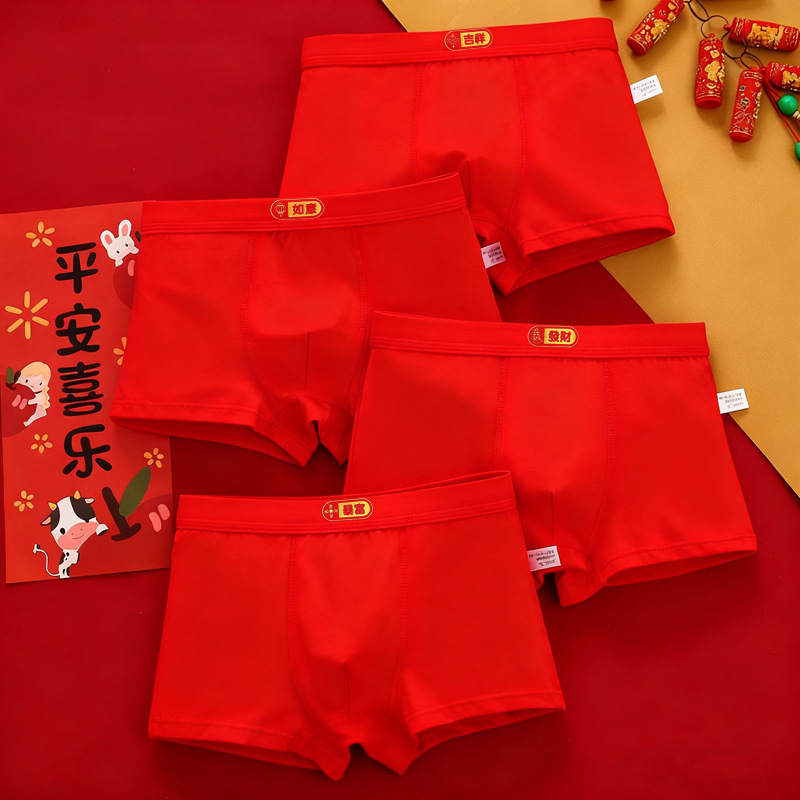 [Four Pack] Boys' underwear cotton cartoon small and medium-sized children's underwear wholesale men do not clip butt big red