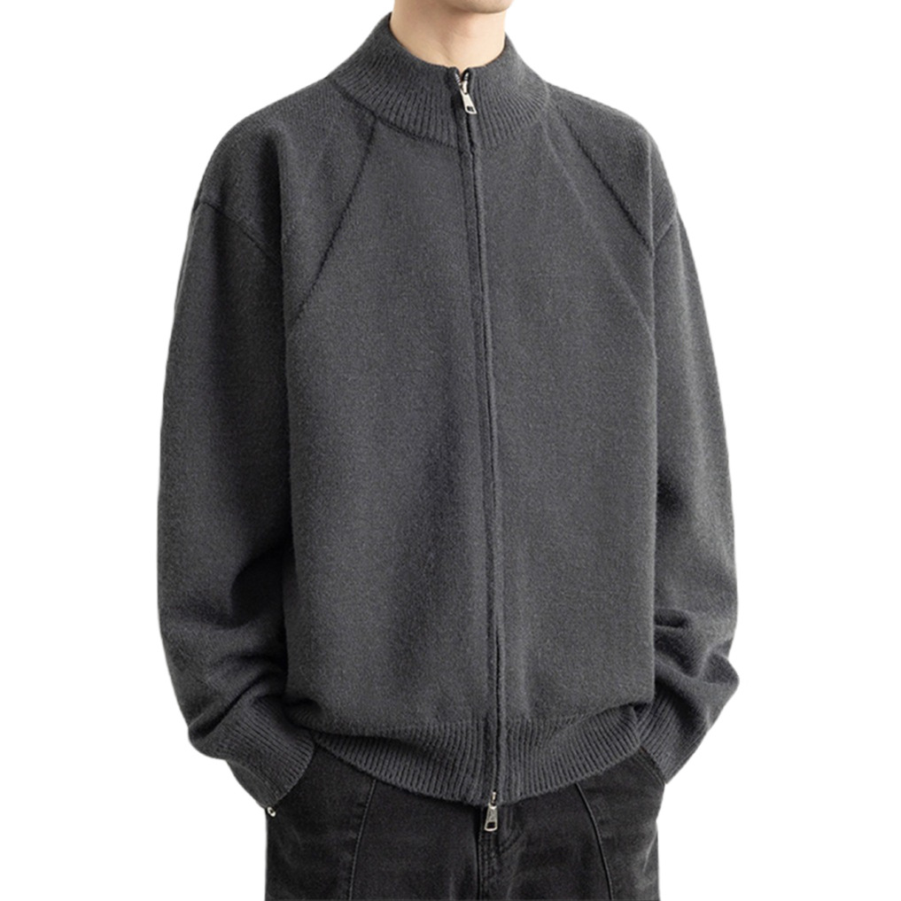 Explosiones transfronterizas de tamaño europeo de gran tamaño de cuello de pie cardigán chaqueta suéter de punto suéter de hombre doble cremallera fábrica al por mayor