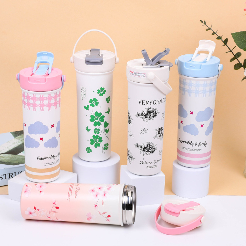 新款高颜值花茶杯大容量316不锈钢真空双饮咖啡杯便携手提保温杯