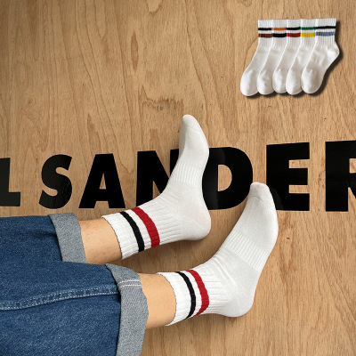 motion Socks collocation college Versatile Casual socks Seventh Socks Flat stripe Four seasons white Socks