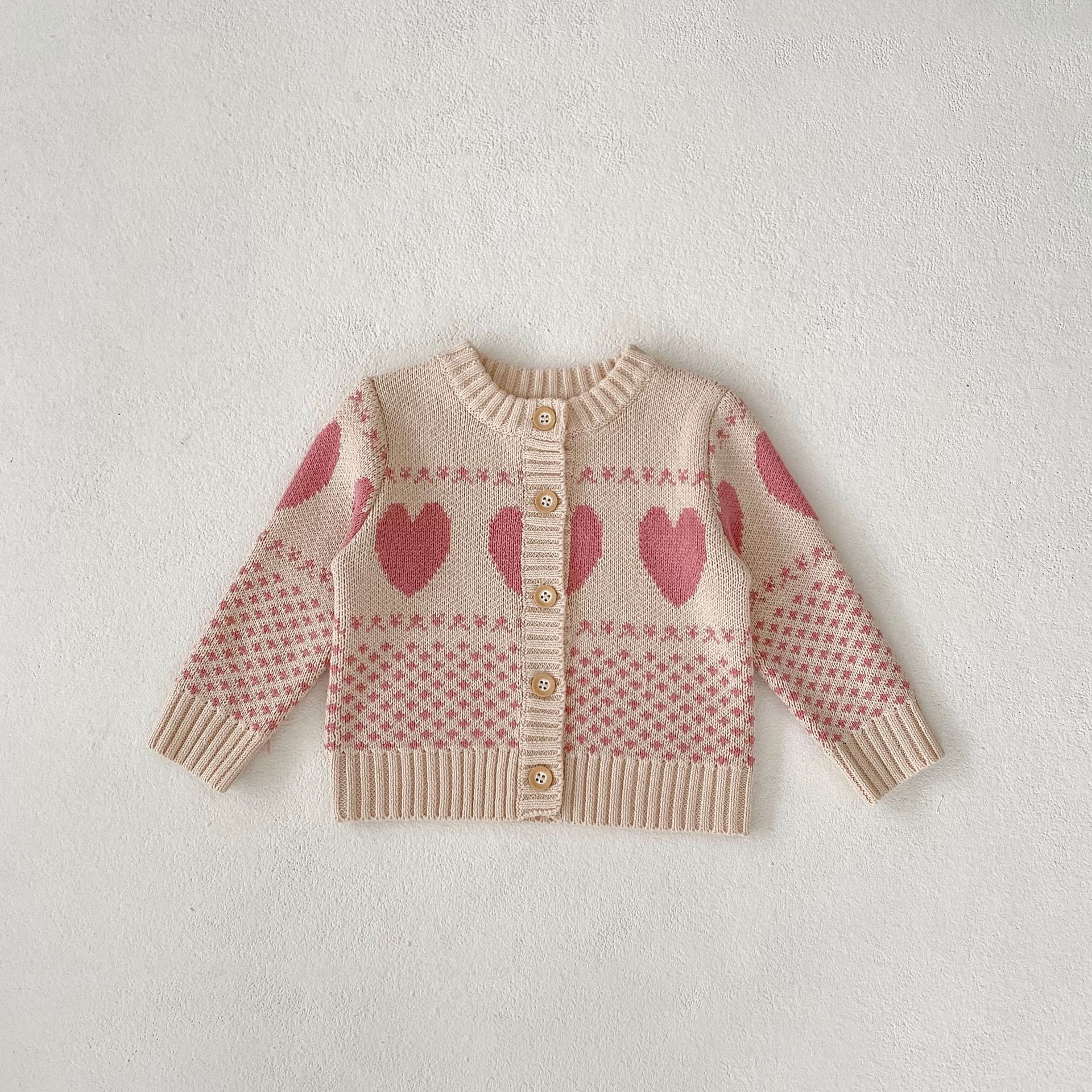 Kannerkleeder 2024 Hierscht nei Damen Schatzpullover Häerz Jacquard Zwee-Stéck Set, Ronn Hals Jackett+Schëller_voghion.com