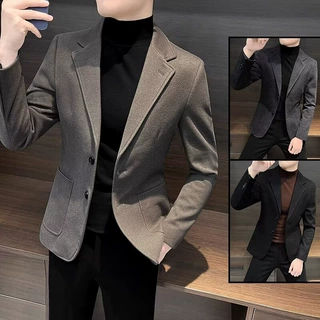 毛呢西装外套男士春秋冬季轻熟风呢子韩版商务休闲西服套装男上衣