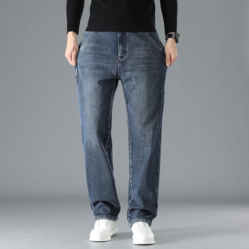 Americano simple invierno de terciopelo grueso jeans hombre nuevo azul gris suelto recto joven pantalones largos de piernas anchas