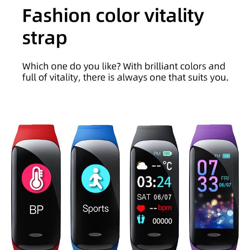 C1PLUS smart bracelet watch Bluetooth motion pedometer information reminder alarm clock weather heart rate cross-border Huaqiang North