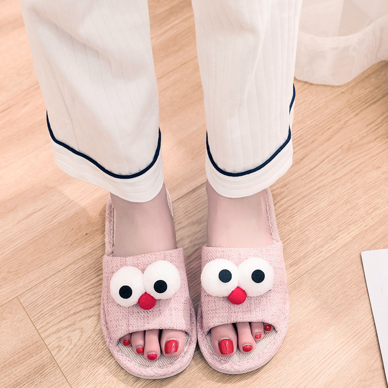 La primavera y el otoño de coser zapatos de tamaño libre de dibujos animados lindo adultos zapatillas de punta rosa pareja zapatillas de lino en stock al por mayor