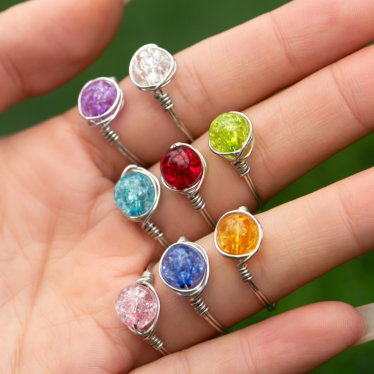 Simple Style Round Copper Inlay Opal Rings 1 Piece