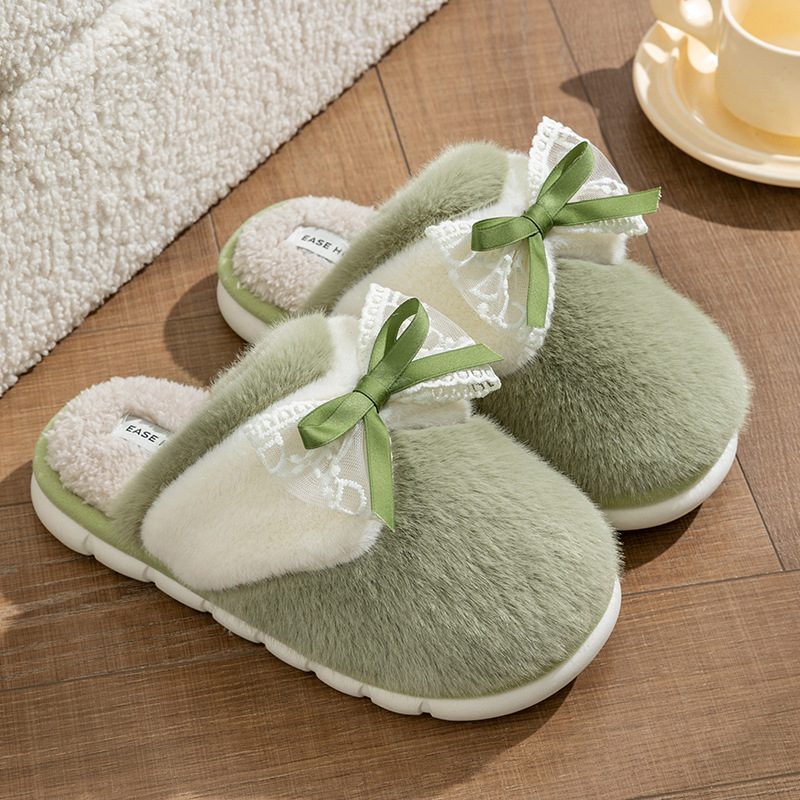 thumbnail image 1 of Nuevas zapatillas de algodón con lazo para niñas, pareja de invierno, otoño e invierno, pantuflas peludas de suela gruesa antideslizantes cálidas para el hogar, 1 of 5
