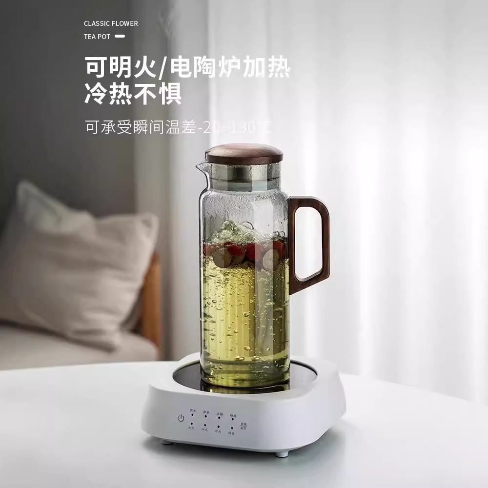 Hervidor de agua fría chino de madera de vidrio doméstico hervidor de agua fría taza de agua resistente a altas temperaturas hervidor de té conjunto refrigerador frío