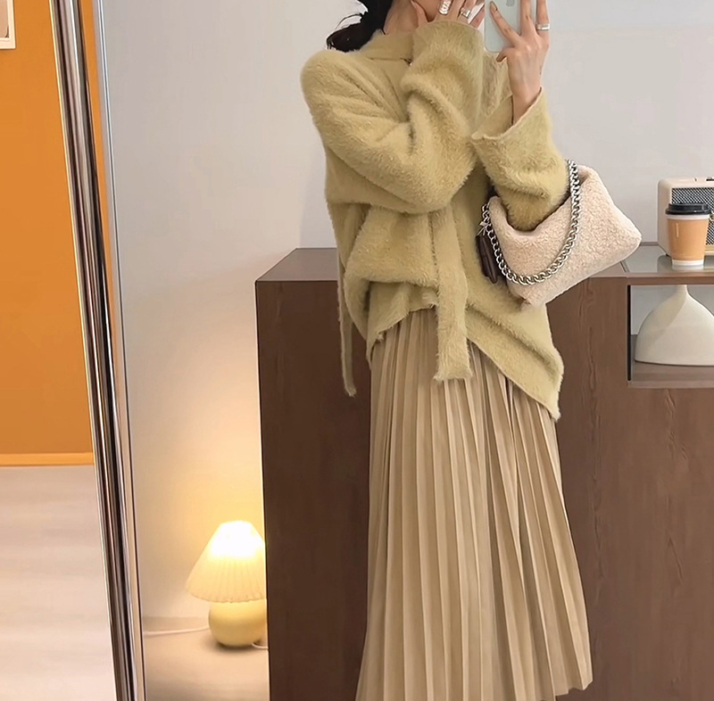 Sciarpa con scollo a V in stile coreano con pullover in pelliccia di visone, morbida maglia appiccicosa per l'autunno e l'inverno delle donne_voghion.com