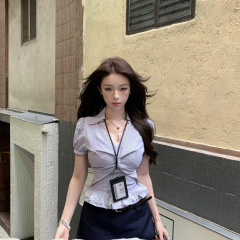 两只水仙 C位海妖 扭结衬衣胸前蕾丝拼接防走光包臀半身裙女套装