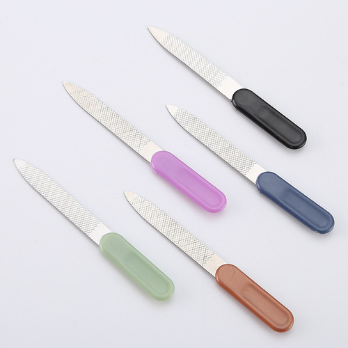 Nail file file multi-color plastic handle stainless steel file double-sided file manicure tool manicure file