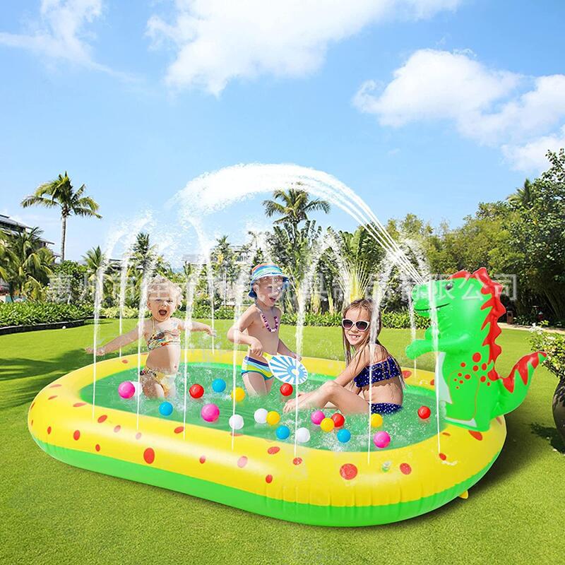 Supply pvc inflatable dinosaur fountain outdoor lawn dolphin sprinkler game pool airplane swimming pool shark pool