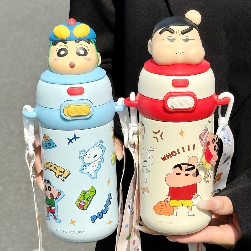 蜡笔小新儿童保温杯男女孩316不锈钢带吸管幼儿园可斜挎双饮水壶|undefined