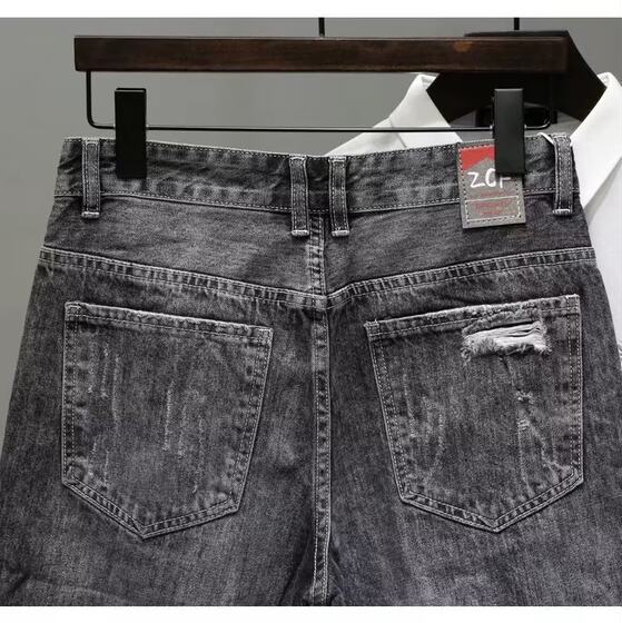 Ash Denim Shorts Men's Trendy Embroidered Internet Red Pants Summer Korean-style Five-point Men's Pants Popular for Youth 2024