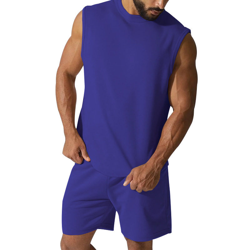 Estación independiente transfronteriza nuevo verano sin mangas traje deportivo casual delgado superior color sólido chaleco traje de dos piezas hombres