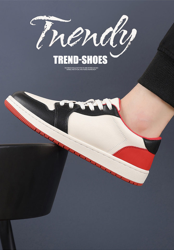 Giày sneaker nam da bò thoáng khí, đế bệt, dây buộc phía trước — 88055 Đen đỏ (da bò), 88055 đen và trắng (da bò) chi tiết 4