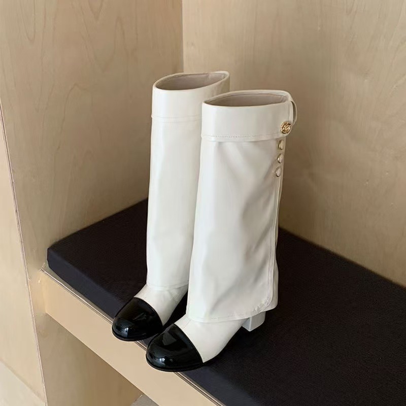 Two-tone high boots heels