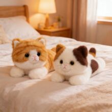 趴姿小动物毛绒玩具带颗粒猫咪公仔玩偶可爱布娃娃女生日礼物