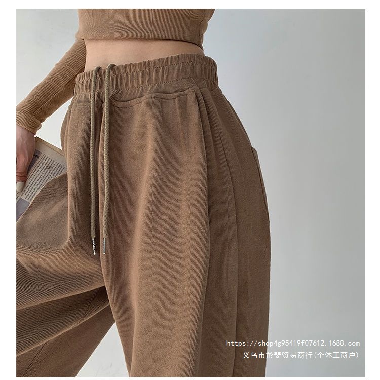 欧美风炸街高腰运动裤女春秋季宽松休闲抽绳直筒束脚舞蹈卫裤女潮