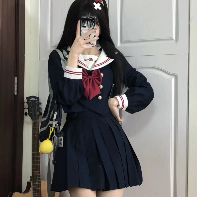 オリジナル制服セーラー服青色ベーシックスーツ正統派和風中間服カレッジスタイルクラス制服春|undefined