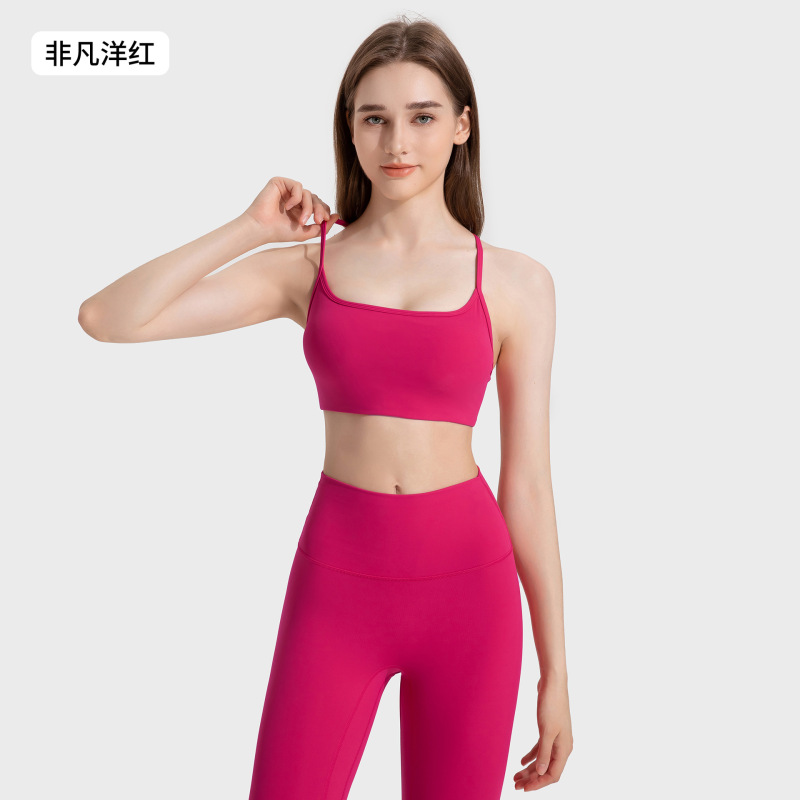 新しいクロスバックスポーツブラ女性の夏のヨガフィットネスブラジャー胸パッド付きヨガ服トップ DW399|undefined