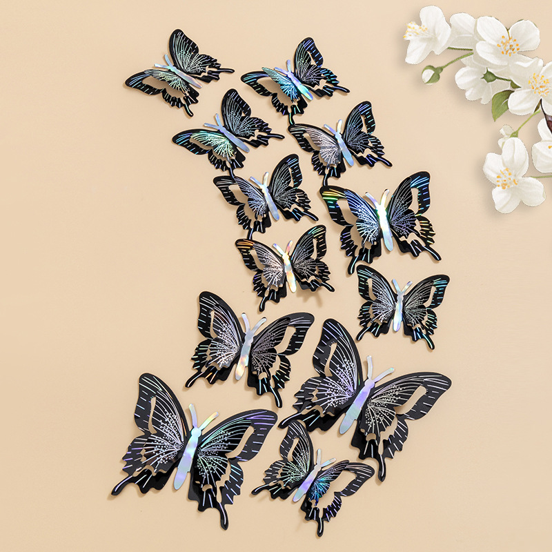 Simulación tridimensional 3D color bronceado mariposa decoración de pared sentido avanzado diseño de fiesta de boda accesorios de pegatina de pared de PVC