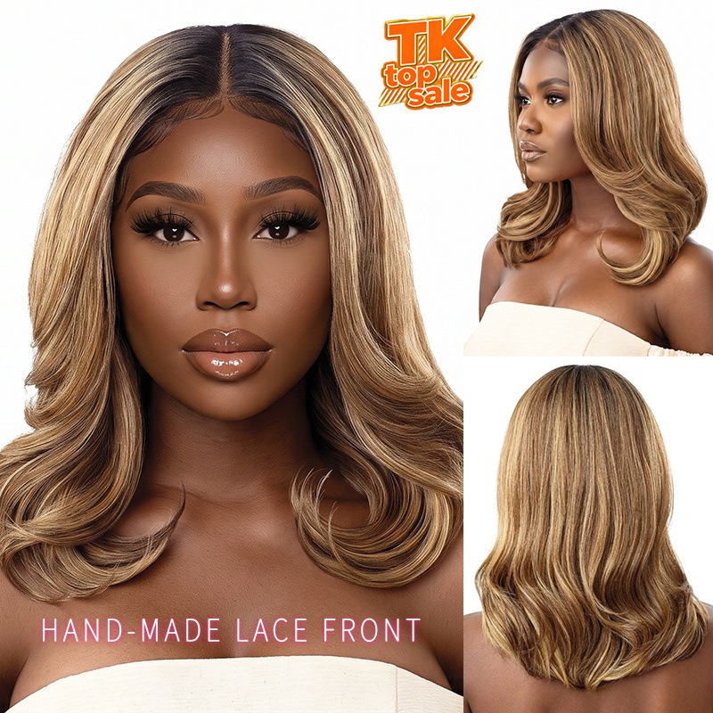 Glueless front lace wig for women with baby hair, gradient gold, invisible hairline, hand-crafted Glueless front lace wig for women with baby hair, gradient gold, invisible hairline, hand-crafted