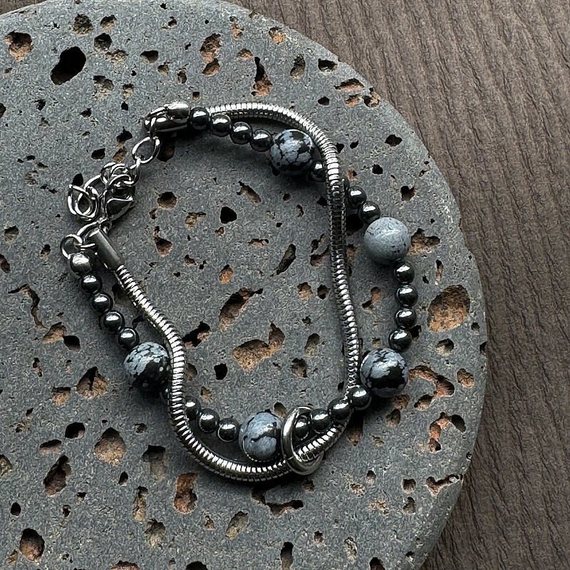 Gage national style niche original design men's bracelet double stainless steel round snake chain snowflake ball bead chain tide Gage national style niche original design men's bracelet double stainless steel round snake chain snowflake ball bead chain tide