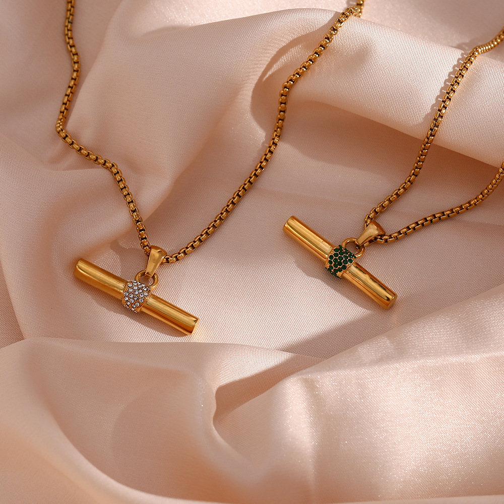 Wholesale Stainless Steel Necklace Fashion Niche Personality Plated 18K Micro Inlaid Pendant Necklace