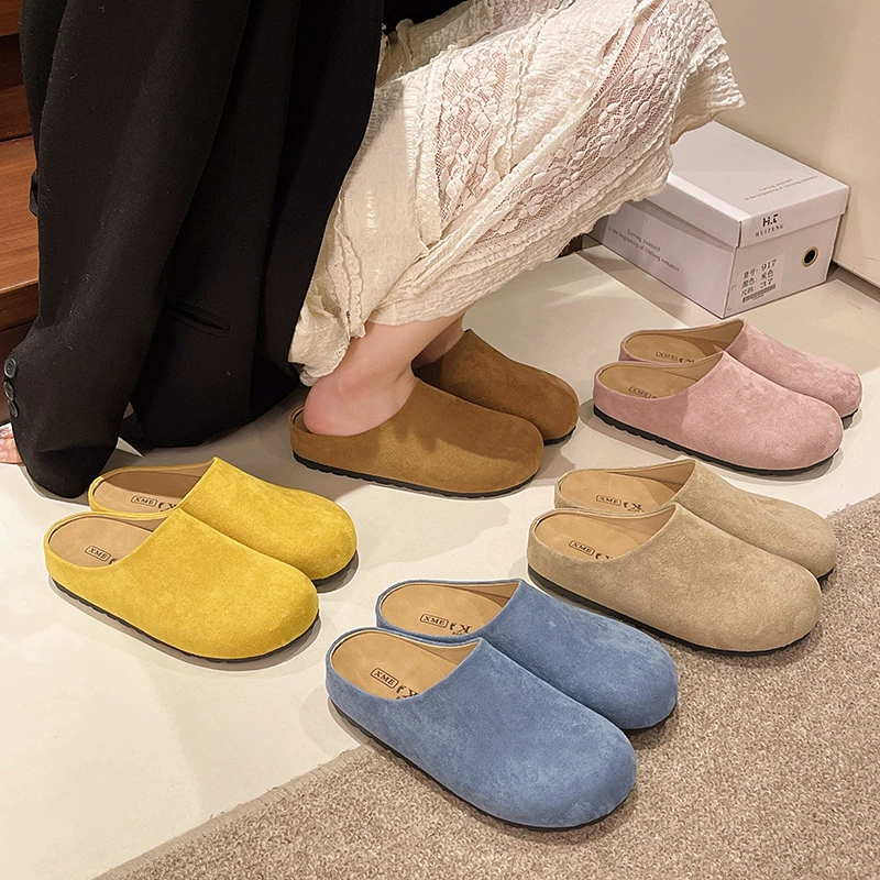 Плоская нижняя головка противоскользящие полукруглые тапочки женская наружная одежда 2025 новый весенний педаль ленивый Мюллер Бокен обувь