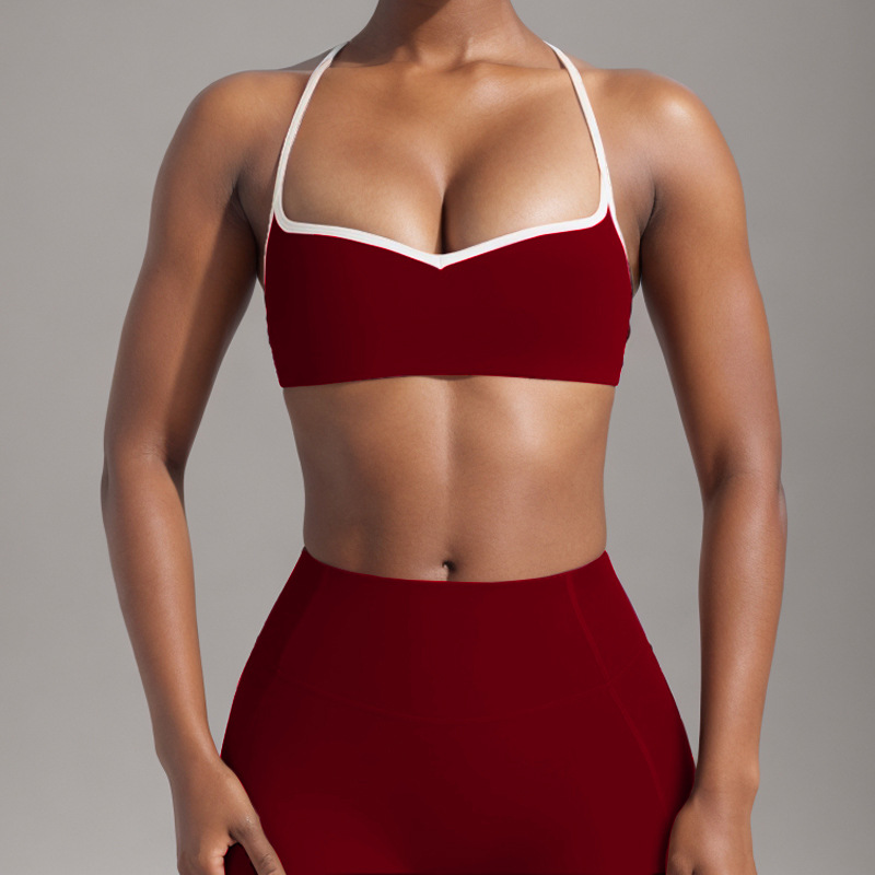 Comercio exterior europeo y americano transfronterizo desnudo hermoso espalda deportes color contraste sujetador honda nalgas melocotón pantalones de yoga de secado rápido de alta elasticidad image 3