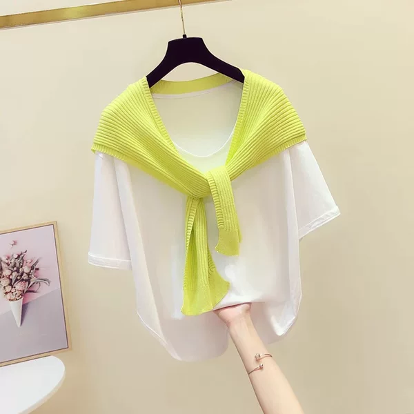 Trendy Knitted Shawl for Women, 2026 Spring New Style, Shoulder Wrap, Internet Celebrity Style, Knotted Neck Protector, Fake Collar, Neck Scarf