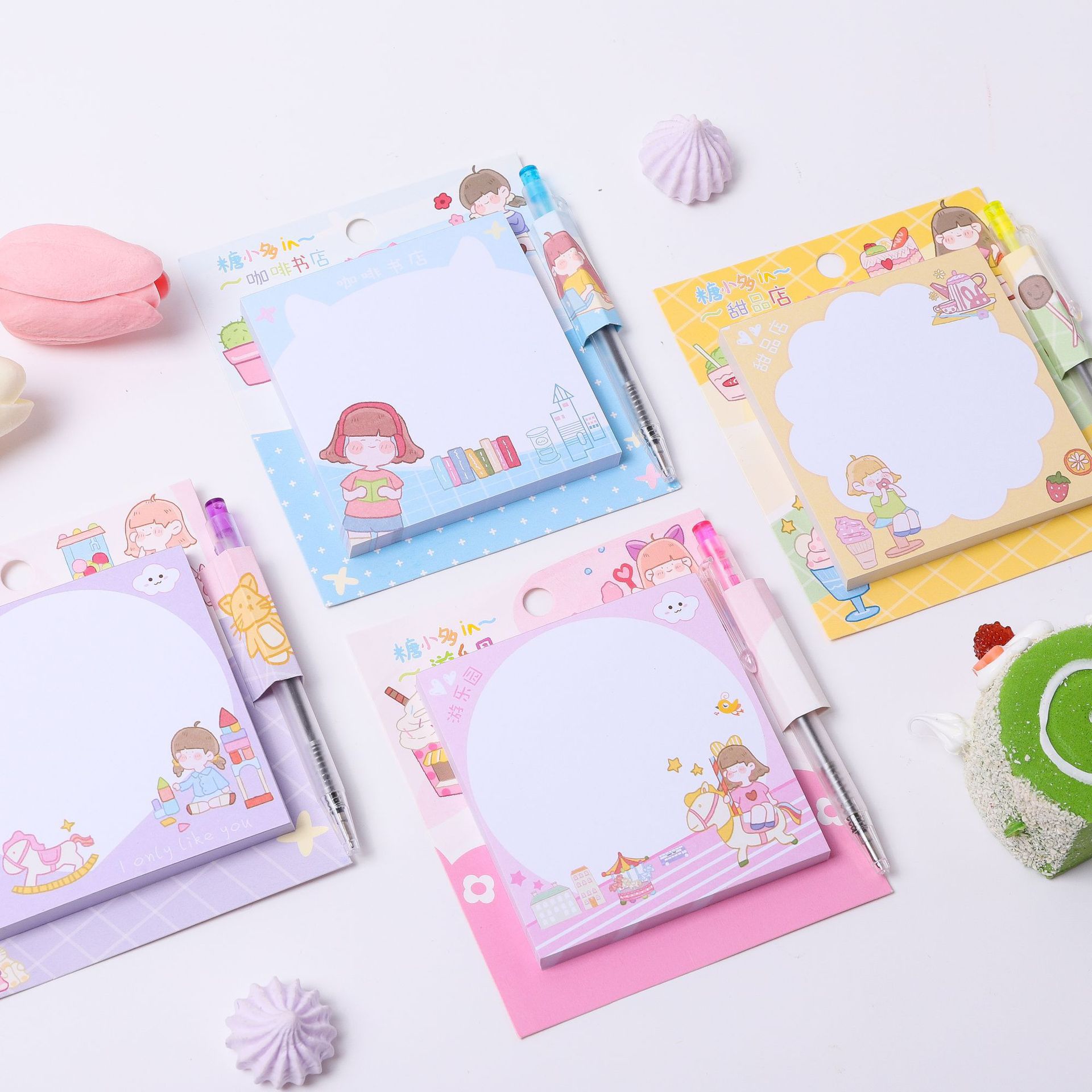 新款文具贴纸N次贴 糖小多系列带笔便签 便携记事本现货批发|ru