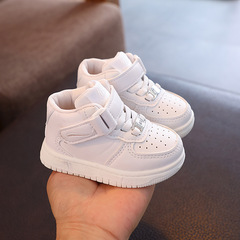 Girls and boys 2024 new autumn sneakers, soft-soled white shoes, breathable mid-top Velcro casual sports shoes, trendy