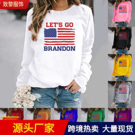 欧美跨境 亚马逊 Let's Go Brandon 选举字母印花长袖圆领卫衣女