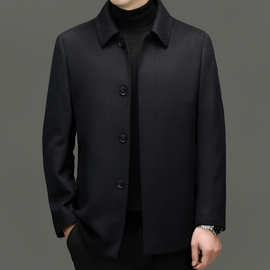 男士高端100山羊绒大衣中年商务休闲翻领行政毛呢外套男装爸爸装