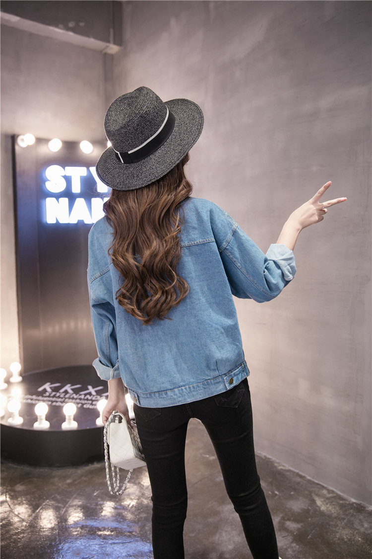595g Weight Denim Jacket Outerwear Type Long Sleeve Sleeve Length Single Breasted Placket Type Denim Fabric Type Regular Top Length Coat Tops Type Casual, Daily Occasion Turndown, Hooded Neckline Loose Fit Type Color Block Pattern Spring, Autumn Season Women's Gender Printing Design Streetwear Style Women's Streetwear Color Block Printing Single Breasted Coat Denim Jacket 19