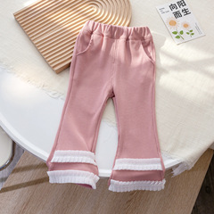 Korean children's clothing girls fashionable lace bell-bottom pants 2025 fashionable and versatile casual pants baby wide-leg trousers trendy