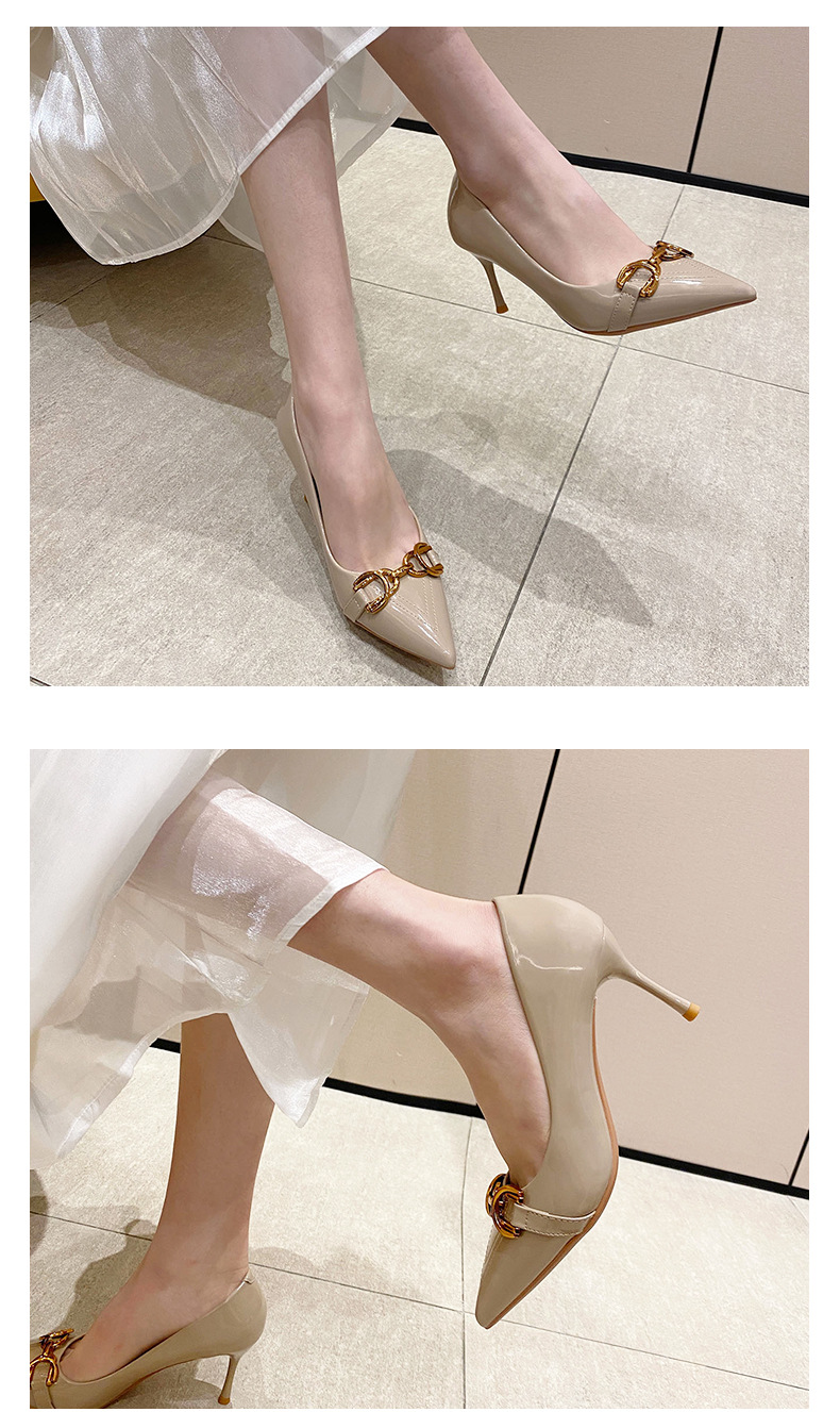 Giày cao gót nữ mũi nhọn da bóng khóa ngựa phong cách Pháp — Màu đen chi tiết 8