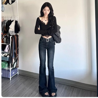 Personalized Low-Waist Design, Slim Fit, Tummy Control, Hip-Covering, Stretchy Trendy Slim-Fit Flared Pants
