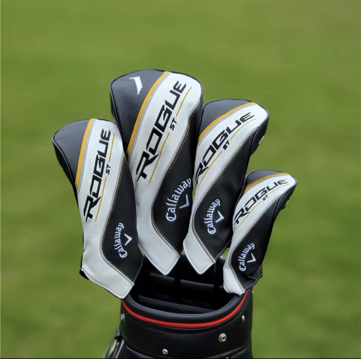 Golf clubs, helmet